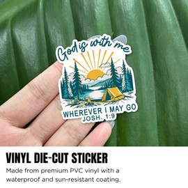 (3Pcs-2") God is with Me Stickers, Joshua 1:9 Inspirational Christian Camping Bible Verse Waterproof Vinyl Decal for Laptop, Water Bottle, Hard Hat, Tumbler, Cars Sticker Birthday Gift 2 Inches