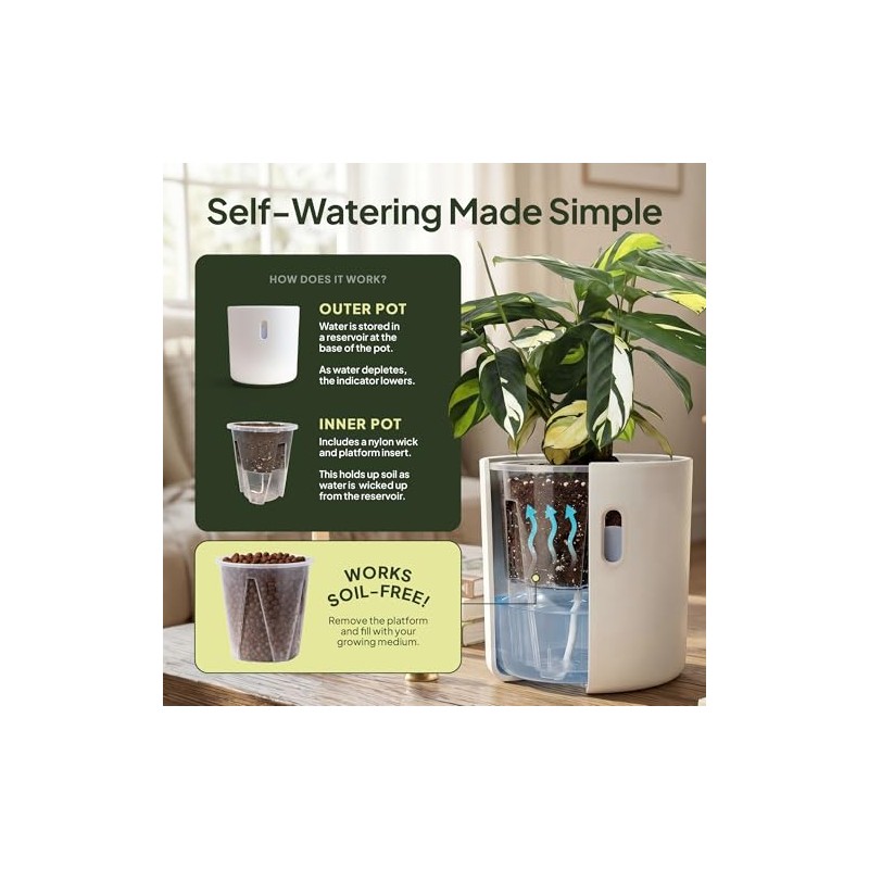 Self-Watering Planter for Leca and Pon - 4-Pack (6 inch)