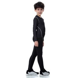 Youth Boys Compression Baseball Shirts & Pants Long Sleeve Athletic Shirts Football Pants Hockey Sports Leggings Set Black