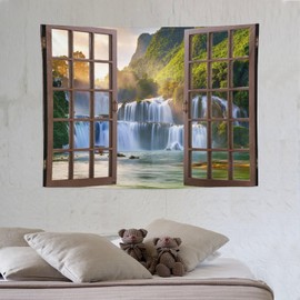 ZhiRain Waterfall Landscape Tapestry Wall Hanging Natural Forest with Beautiful Waterfalls Lake Scenery Tapestries Home Decor for Living Room Bedroom Apartment Farmhouse Dorm 30"x40"