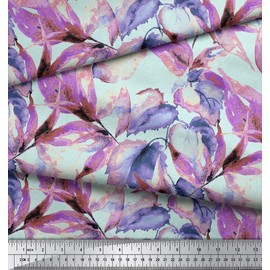 Soimoi Georgette Fabric 65 GSM Leaf Print 44 Inches Wide Sewing Material By The Meter-Purple