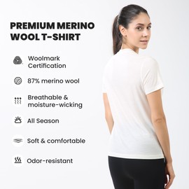 innotree Merino Wool T Shirts Women, Odor-Resistant Crew Neck Tops Short Sleeve Base Layer for Outdoor Travel Hiking Tee Shirts, Beige, X-Small