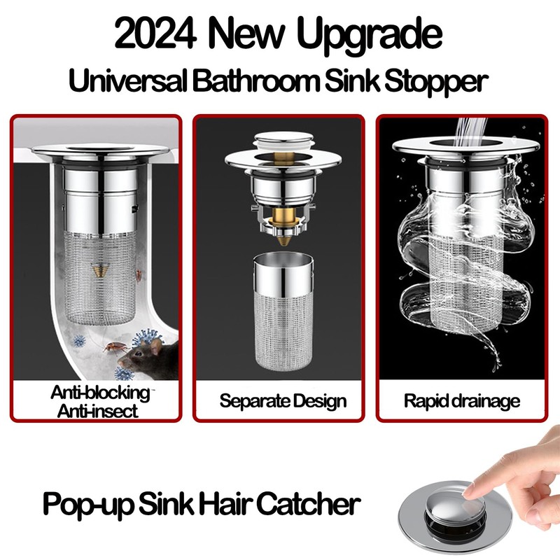 Zehhe Pop Up Bathroom Sink Drain Strainer Hair Catcher, Sink