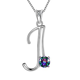 Aurora Tears Letter J Necklaces 925 Sterling Silver Mystic Rainbow Topaz Alphabet Initial J Pendant Jewellery Gifts for Women and Girls DP0195J