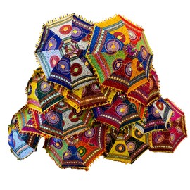 Marubhumi Indian Handmade Designer Cotton Fashion Multi Colored Umbrella Embroidery Boho Umbrellas Parasol (20 Pcs Lot)