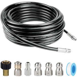Twinkle Star Sewer Jetter Kit for Pressure Washer 50FT Hose, 1/4 Inch NPT, 5800 PSI Drain Cleaning Hose, Button Nose & Rotating Sewer Jetting Nozzle, Orifice 4.0, 4.5, 5.5