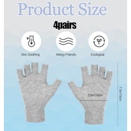 4 pares de guantes de algodón sin dedos, guantes de algodón sin dedos de hidratación durante la noche para manos secas, 5 puntas de los dedos abiertos