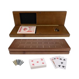 WE Games - Juego de cribbage de madera maciza, color nogal, tabla de 3 pistas con pinzas de fácil agarre, tarjetas y área de almacenamiento           