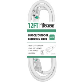 YOJOE 12 Foot White Outdoor Lighted Extension Cord - 16/3 SJTW Extension Cable with 3 Prong Grounded Plug - 16 Gauge Extension Cord for Garden, Lawn, Yard Decorations Outdoor - UL Listed