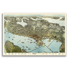 Magnet 1891 Seattle Washington Vintage Old Panoramic City Map Magnet Vinyl Magnetic Sheet for Lockers, Cars, Signs, Refrigerator 5"