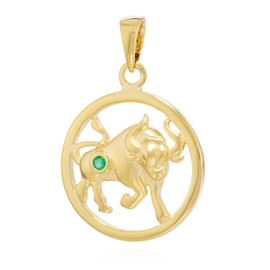 NKlaus 15 mm Zodiac Sign Pendant 333 Yellow Gold 8 Carat White Topaz Real with Birthstone Sun Sign Astrological Sign Horoscope Sign, Yellow Gold