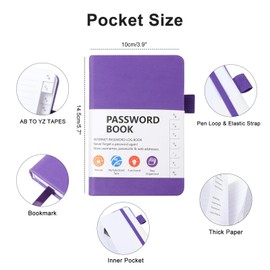 A6 Password Book Alphabetical with Tabs, Hardcover Password Keeper Book, Password Book for Seniors for Internet Website Address Login Details (Purple)