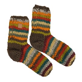 Pachamama Women 100% Wool Bed Sofa Socks Handknitted Chunky Stripe Multicoloured Medium 4-7 Handmade Extra Warm Fair Trade