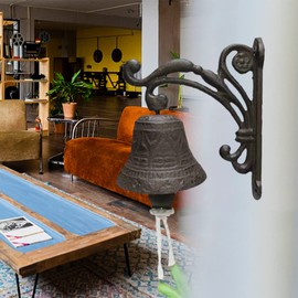 Decorative Bell Vintage Brown Metal Iron Doorbell Wall Hanging Welcome Casting Wireless Doorbell Balcony Garden Decoration for Porch Terrace Farm Courtyard