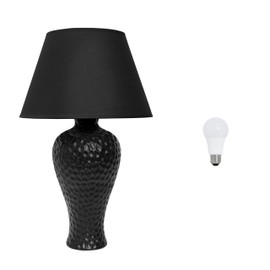 Simple Designs LT2004-BLK-LB 20.08" Textured Stucco Curvy Ceramic Table Lamp with LED Bulb, Black