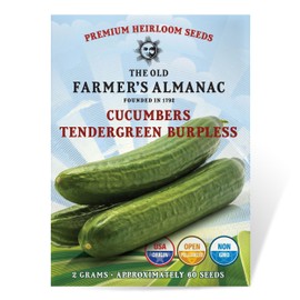 The Old Farmer's Almanac Heirloom Tendergreen Burpless Cucumber Seeds - Premium Non-GMO, Open Pollinated, Heirloom, USA Origin (1 Packet (2 Grams - Approx 60 Seeds))