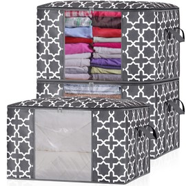 LHZK Comforter Storage Bag, Large Capacity, 3-Piece Set, With Handle and Zipper, Folding Bag, Transparent Window, Comforter, Suitable for Storing Clothes, Blankets, Comforter, Comforter, Breathable, Space Saving, Non-Woven Fabric, Odorless, Dustproof, In