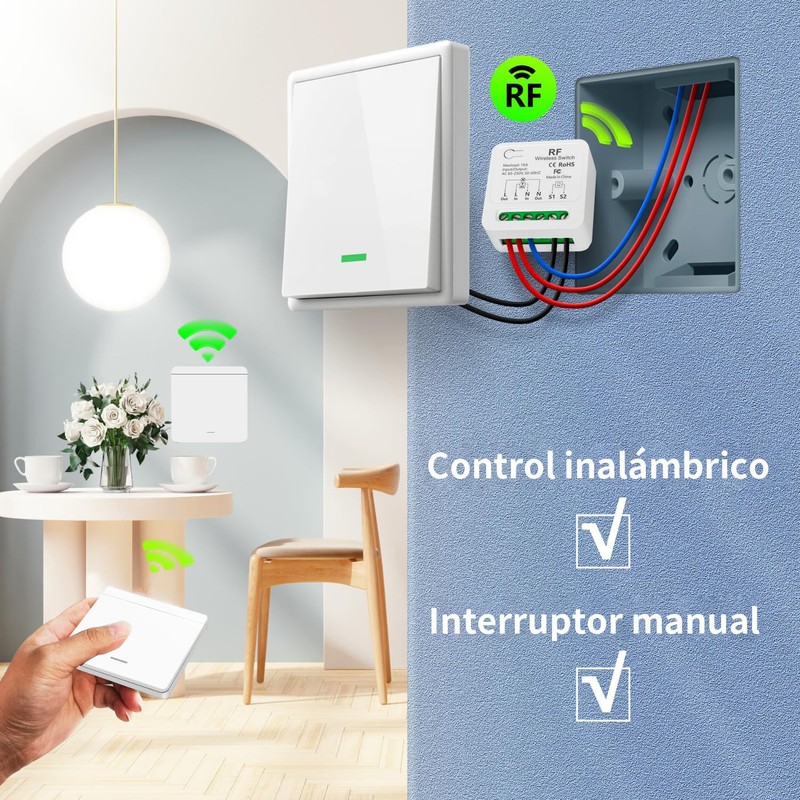 Interruptor Remoto Inalámbrico para Pared, sin necesidad de cableado, Compatible
