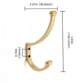 LONHECAN Zinc Alloy 3 Pack 6 inch Brushed Brass Coat Hooks Wall Mounted Heavy Duty Screw Mounted Bathroom Hooks Brushed Gold Towel Robe Hooks,Bedroom Entryway Organization mudroom Hooks