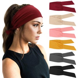 DRESHOW Pack of 6 Women's Boho Headbands, Printed Headbands, Knots, Twisted Elastic Head Wrap, Cute Hair Accessories for Girls, 6 Pack I: Solid Color Sport