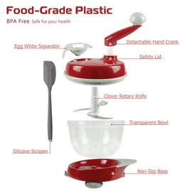 Versatile Hand-Cranked Food Processor - Manual Chopper, Meat Grinder Vegetable Chopper, Slicer Spinner Dicer for Salad, Fruits, Nuts, Herbs, and Onions - Includes Stable Base