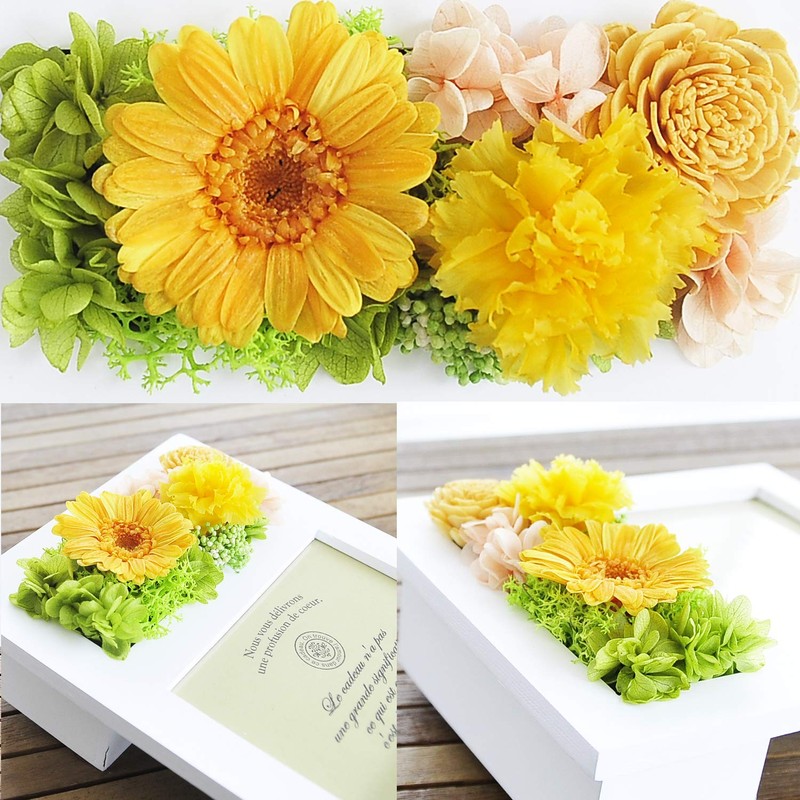 SSP09 Preserved Flowers Photo Frame, Parfait Campagne Gerbera Orange White,