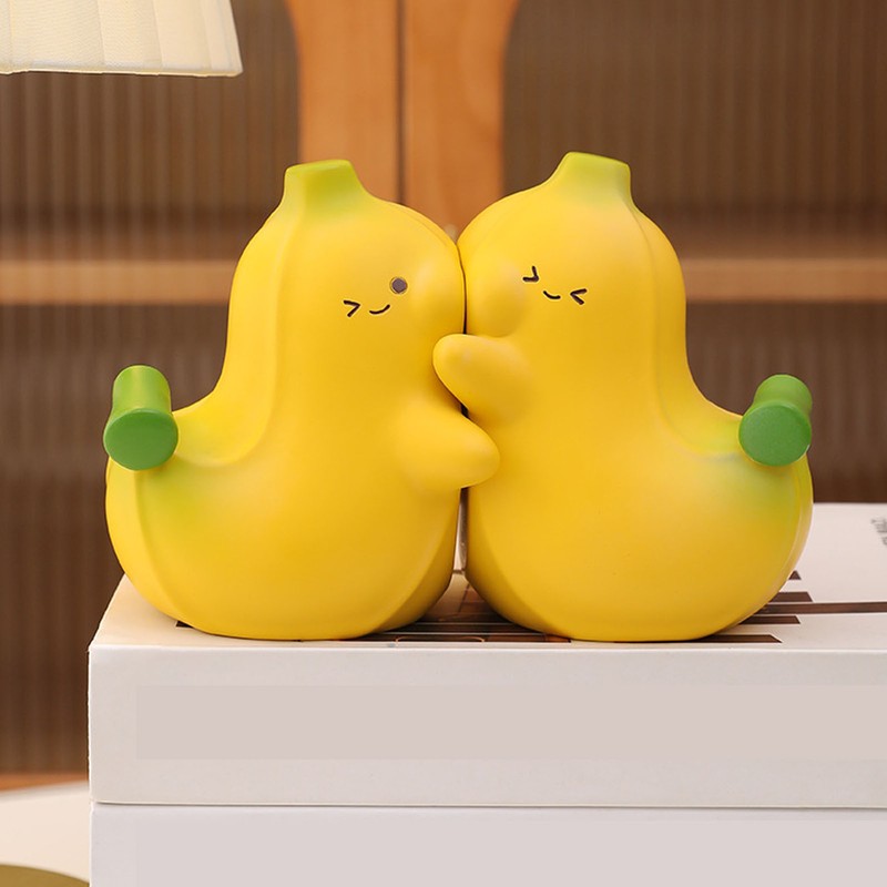 2Pcs Banana Bookend Hugging Bookends Cartoon Resin Bookend Book Stopper