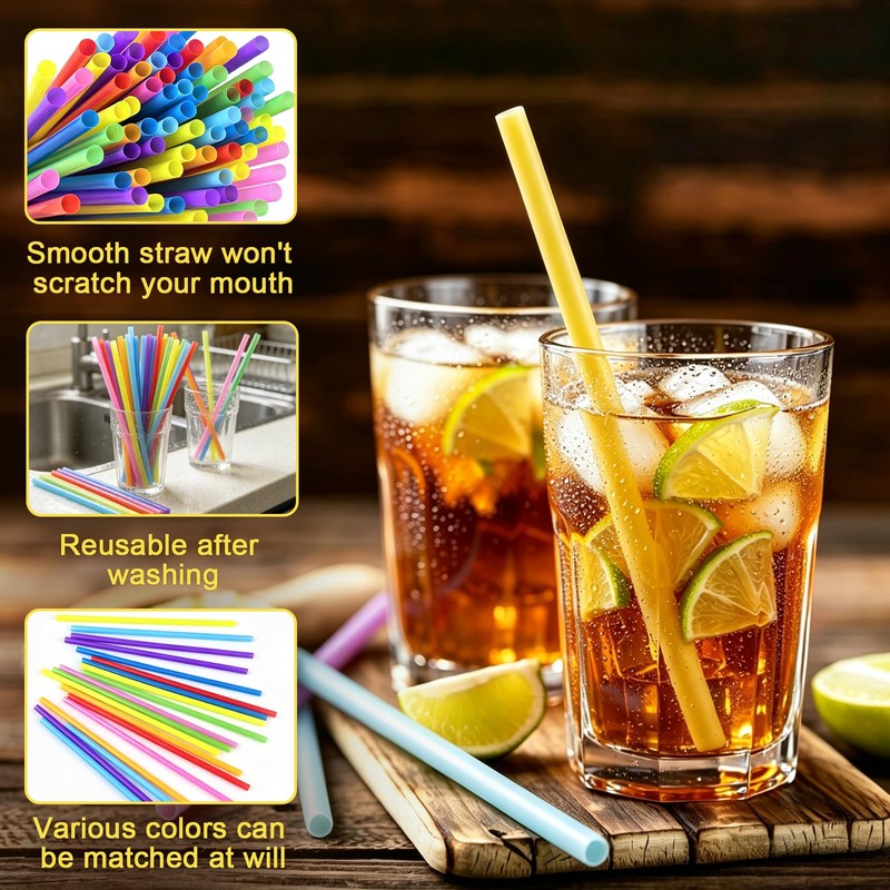 ZBXSNK 100Pcs Colourful Reusable Plastic Straws, Food-Grade & Odourless