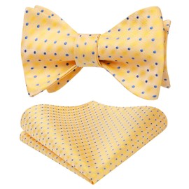 HISDERN Bow Ties for Men Self Tie Bowties Yellow Polka Plaid Bow tie and Pocket Square Set Classic Formal Tuxedo Bowtie Handkerchief for Wedding