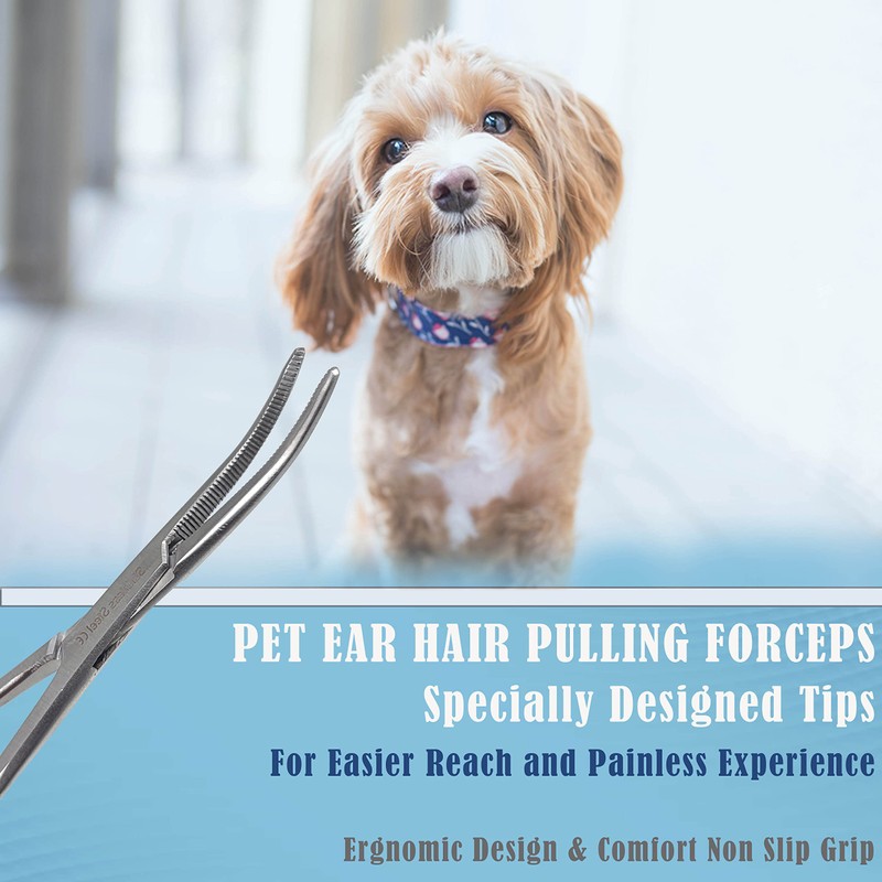 Dog Pet Ear/Nose Hair Puller Grooming Hemostat Locking Forceps Curved