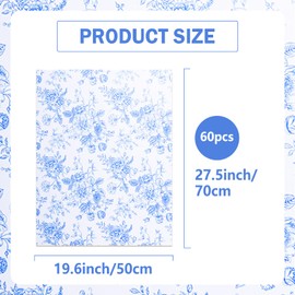 Auch 60 Sheets Blue Floral Tissue Paper Gift Wrapping Paper Vintage Blue White Flower Art Paper for DIY Crafts Birthday Baby Shower Wedding Party Decor, 19.7 x 27.6 Inch (Blue Floral)