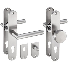 Stahlia Elen Long Plate Handle Set Stainless Steel Polished | BB – Deadlock | Door Fitting for Interior Doors, Room Doors, Entrance Doors for Door Thickness 20–47 mm | Mounting Material