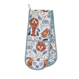 Ulster Weavers - Ocean Sea Animals Double Oven Gloves (88 x 18cm) - 100% Cotton - Lobster Oven Gloves Heat Resistant - Washable - Oven Gloves with Crabs & Seashell - Nautical Kitchen Accessories