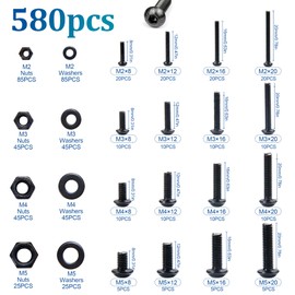 NINDEJIN 580pcs M2 M3 M4 M5 Hex Socket Cap Screws Set, 8 12 16 20mm Screw Bolts and Nuts Assortment Kit, 304 Stainless Steel Metric Hex Socket Screws and Nuts and Flat Wahser Set, Fully Machine Thread