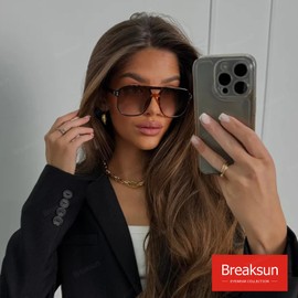 Breaksun Retro Square Aviator Sunglasses for Women Men Trendy 70s Square Sun Glasses Vintage Shades (Tortoise/Brown Gradient+Green/Brown Gradient)