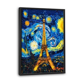 Flintis Large Paris Eiffel Tower Framed Wall Art Starry Sky Night Pictures Wall Decor Abstract Canvas Painting Print Artworks Decor for Living Room Bathroom Kids Master Bedroom Office 36L X 24W
