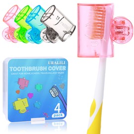 4 Pack Colorful Toothbrush Head Covers - Portable & Durable Brush Pod Cases with Protective Caps, Ideal for Travel, Camping, Bathroom, School, Easy to Distinguish (Blue, Black, Pink, Green)