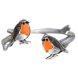 CrownOfRibbons Adjustable Silver Robin Bird Ring, Jewellery for Women