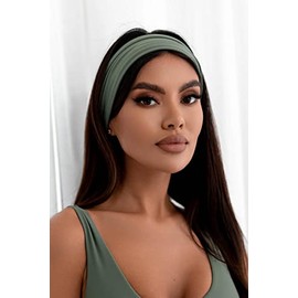 Bodya Stirnband Damen Breite Elastische Weiche Haarband Haarreifen Banda Nero Schwarz (Grün, Einheitsgröße)