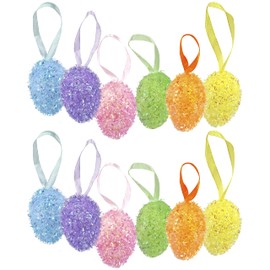 By Robelli 12pc Easter Egg Art & Craft Packs - 80mm Egg Decorations - Rabbit/Bunny, Stripes & Spots, Abstract and Natural Speckled (Multicolour Fuzzy)