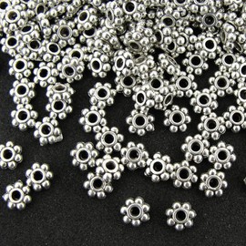 GBSTORE 500 Pcs Antiqued Silver Daisy Spacer Metal Beads 4mm for Jewelry Making