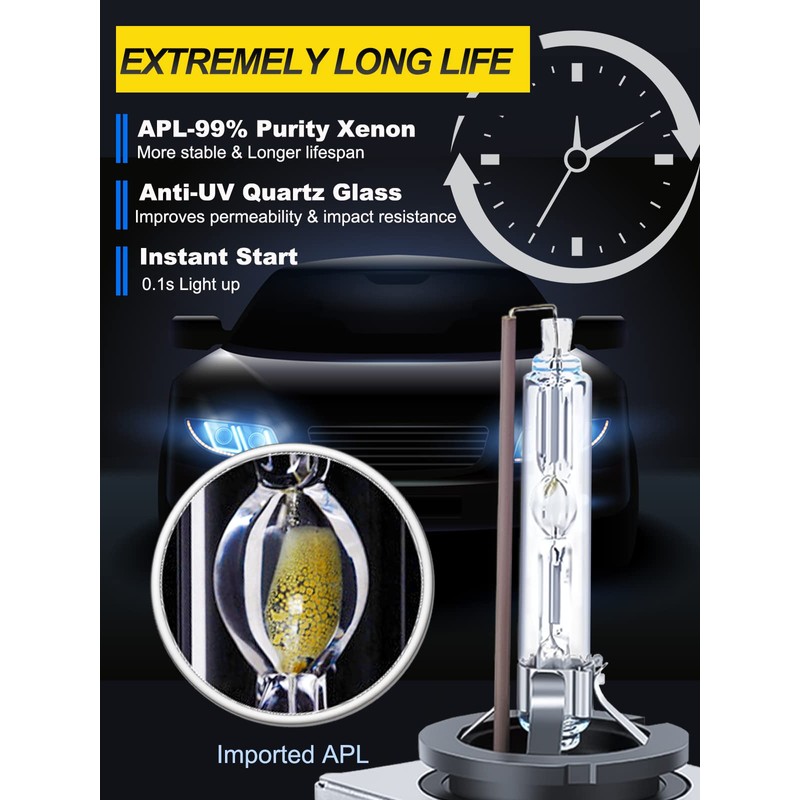 LTONXEN D3S HID Headlight Bulbs, 6000K Diamond White Xenon HID