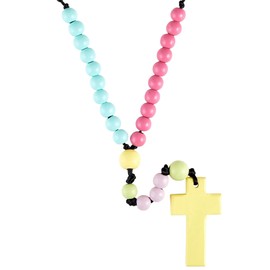 Make Your Own Rosary Religious Gift, Pastel Colored Wood Beads, Black Cord and Instructions for Praying Included, Fun Crafting Activity at Home, 30 Inches