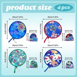 Round Japanese Style Folding Fans, Portable Hand Fan Set – 4 Folding Round Fans with Elegant Patterns, 7.8 x 7.8 Inches, Compact and Durable, Perfect for Travel, Outdoor, Parties, and Gifts for Women