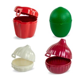 Guateplast - Set Porta Verduras (Ajo, Cebolla, Chile y Limon) | Almacenador de vegetales | Guarda Vegetales | Envase para Verduras