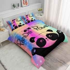 Datura home Bedding Comforter Set Rainbow Kawaii Cute Panda Printed Pattern with 1 and 2 Pillowcases for Girls Bedroom All Season(Panda Twin) Twin 68x86inches