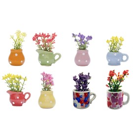 8PCS Mini Ceramic Flower Vase Fridge Magnets - Cute Tiny Bud Refrigerator Magnets Set, Small Decorative Magnetic Accessories for Kitchen, Home, Office, Whiteboard, Locker (Mini Plant Design)