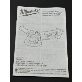 Milwaukee Tool Owners Manual Operator Book Instruction 2680-20 M18 4.5” Grinder