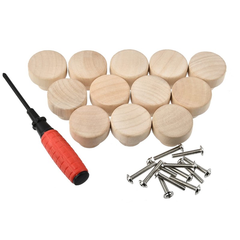 Wooden Drawer Knobs Cabinet Round Flat 12PCS Wooden Drawer Handles