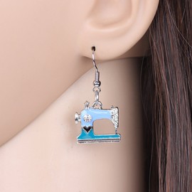 DUOWEI Cute Enamel Sewing Machine Earrings Dangle Jewellery Gifts for Women Girls Mum, Zinc, No Gemstone